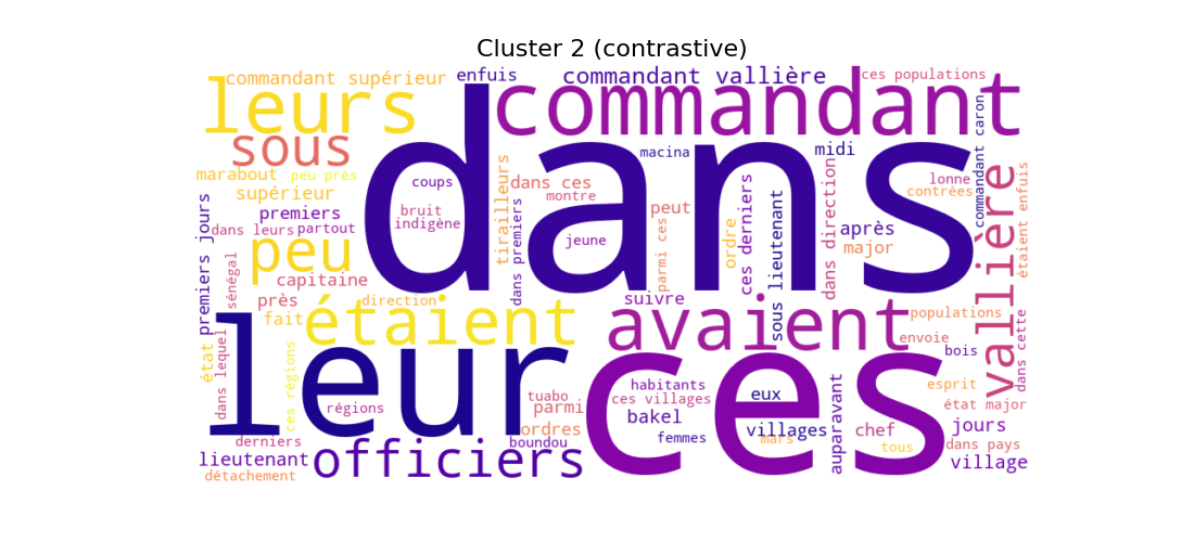 An example of the "dans" word cloud- a cluster formed around what is essentially the word "in"